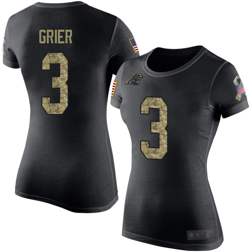 Carolina Panthers Black Camo Women Will Grier Salute to Service NFL Football #3 T Shirt